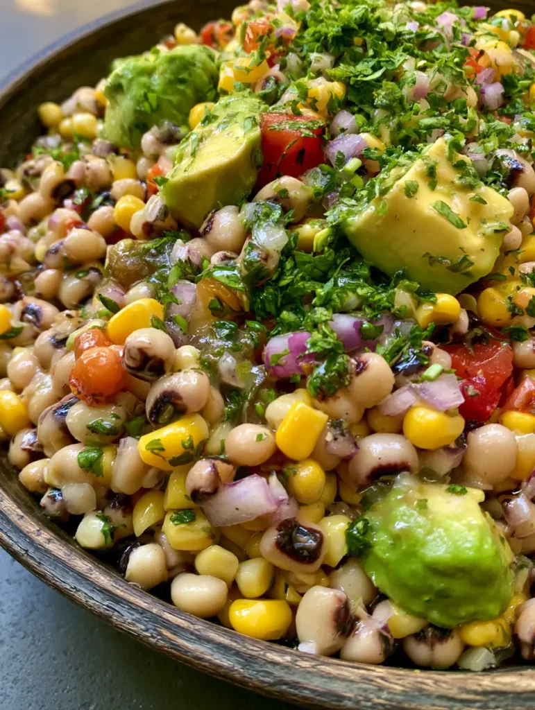 Cowboy Caviar Recipe: The Ultimate Fresh & Zesty Summer Dip 1 A bowl of Cowboy Caviar Recipe catching natural light, highlighting the translucent lime vinaigrette and fresh cilantro flakes.
