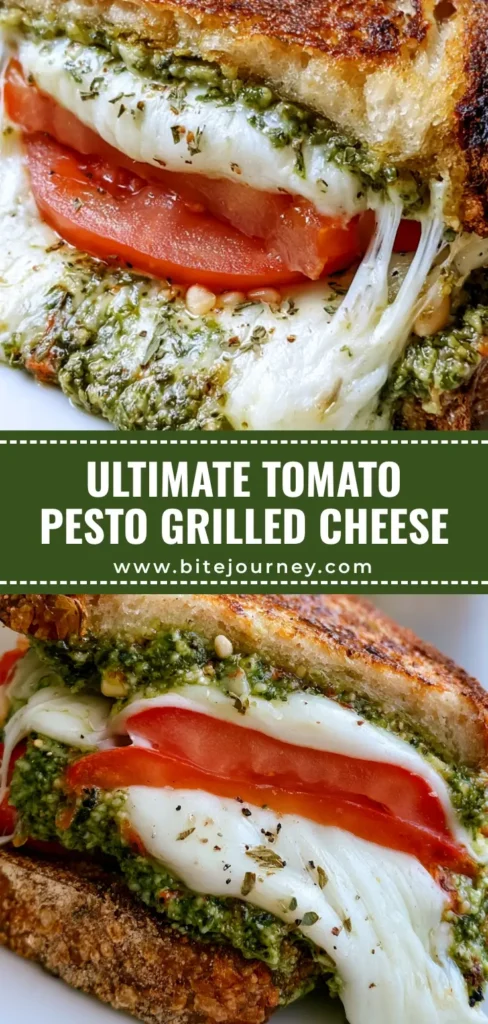 Pesto Grilled Cheese: The Ultimate Gourmet Sourdough Melt 4 A close-up of a gourmet Pesto Grilled Cheese sliced diagonally with melted mozzarella and green pesto.