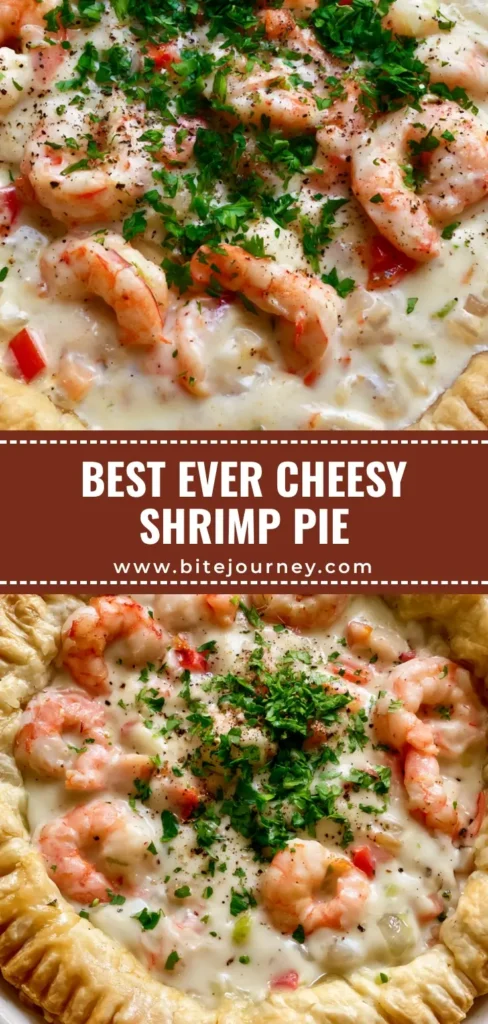 Florida Shrimp Pie: The Ultimate Creamy Coastal Comfort Recipe 4 A top-down view of a Florida Shrimp Pie in a white ceramic dish featuring a golden-brown flaky crust and creamy shrimp filling with parsley and black pepper.
