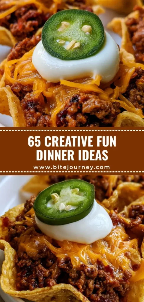 Creative Fun Dinner Ideas: Loaded Mini Taco Appetizer Scoops 4 A plate of loaded mini taco scoops with seasoned beef, melted cheddar, sour cream, and jalapeños. (Creative Fun Dinner Ideas)